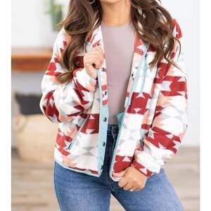 NEW 66DISCO aztec fleece jacket in wine red/blue